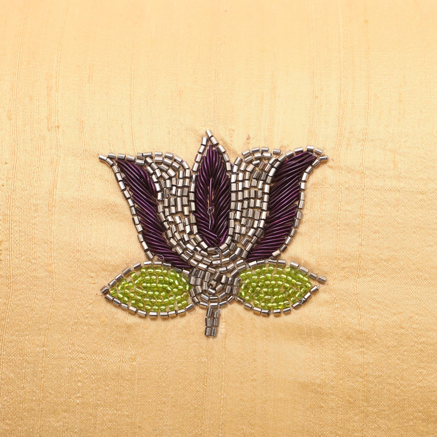 Lotus Buta - Beadwork Raw Silk Cushion Cover