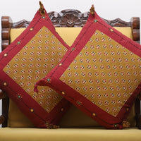 Brown - Bagh Hand Block Printed Cotton Cushion Cover with Thread Embroidery