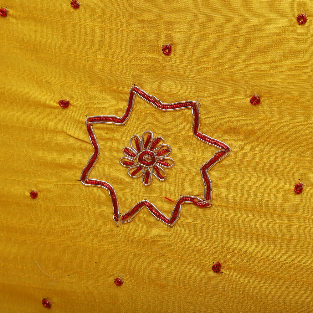 Yellow - Star Butas - Zardozi Hand Embroidered Raw Silk Cushion Cover (Set of 5)