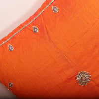 Orange - Drop Butas - Zardozi Hand Embroidered Raw Silk Cushion Cover (Set of 6)