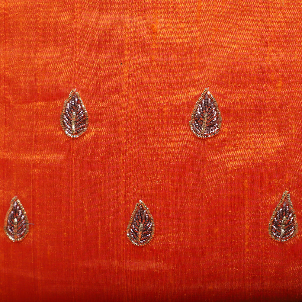 Orange - Drop Butas - Zardozi Hand Embroidered Raw Silk Cushion Cover (Set of 6)