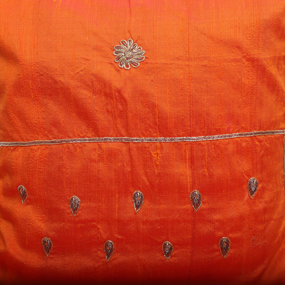 Orange - Drop Butas - Zardozi Hand Embroidered Raw Silk Cushion Cover (Set of 6)