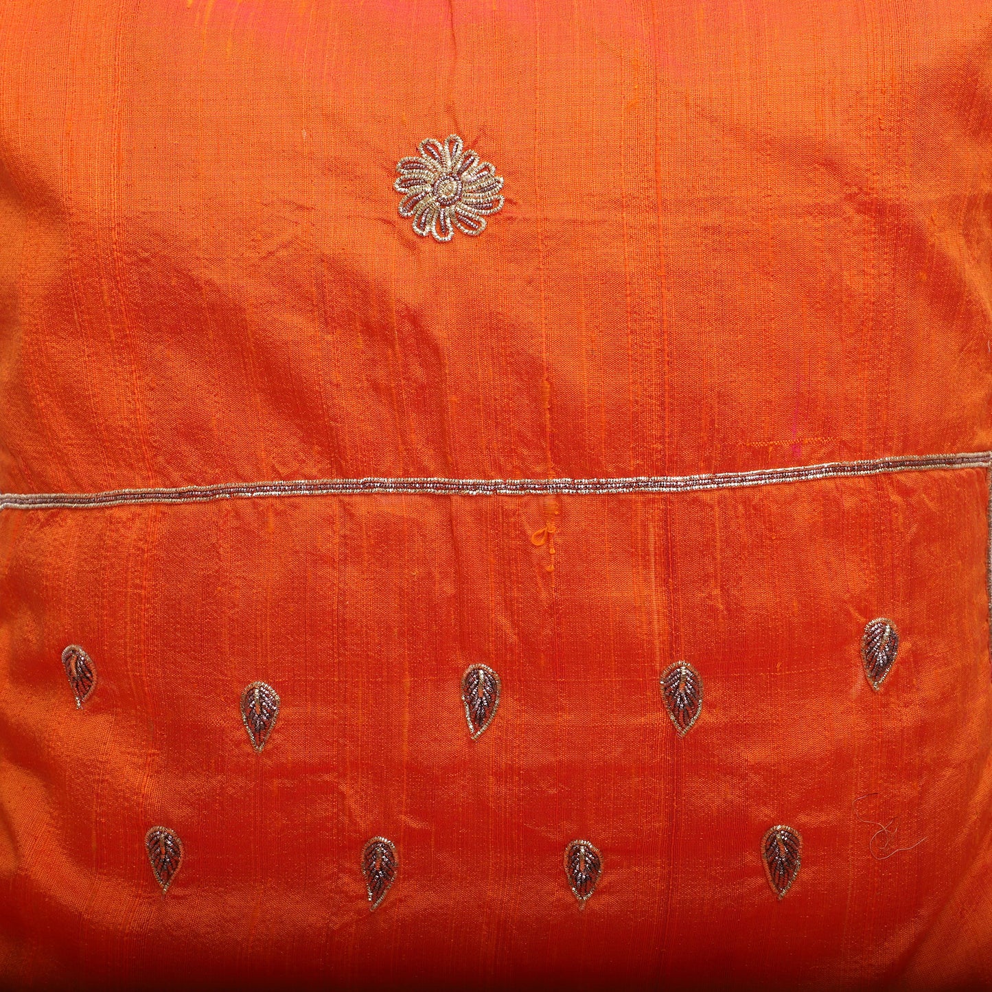 Orange - Drop Butas - Zardozi Hand Embroidered Raw Silk Cushion Cover (Set of 6)