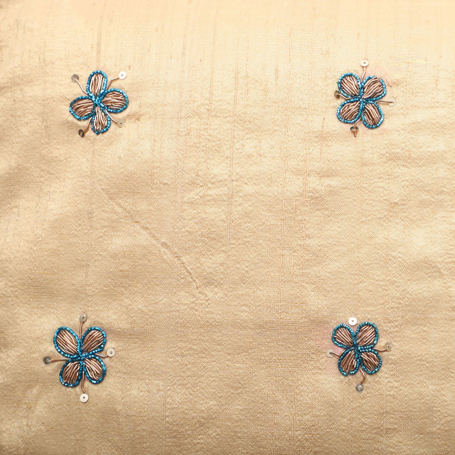 Flower Butas - Zardozi Hand Embroidered Raw Silk Cushion Cover (Set of 2)