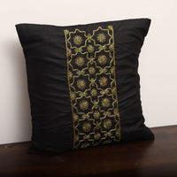 Yellow - Black - Star Butas - Zardozi Hand Embroidered Raw Silk Cushion Cover (Set of 5)