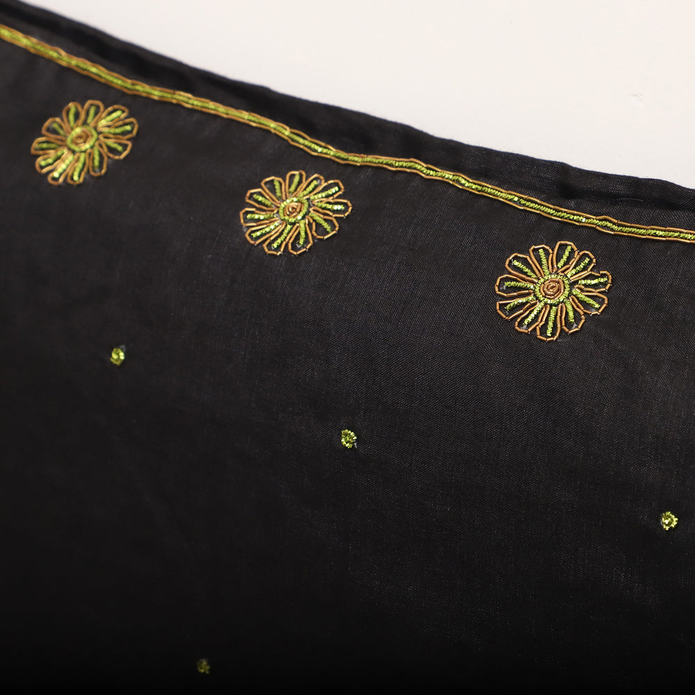 Yellow - Black - Star Butas - Zardozi Hand Embroidered Raw Silk Cushion Cover (Set of 5)