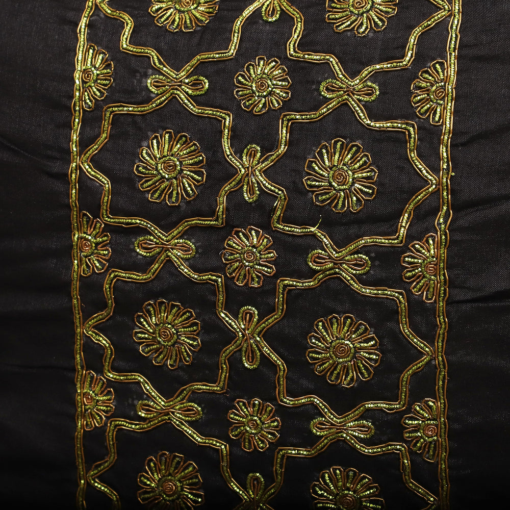 Yellow - Black - Star Butas - Zardozi Hand Embroidered Raw Silk Cushion Cover (Set of 5)