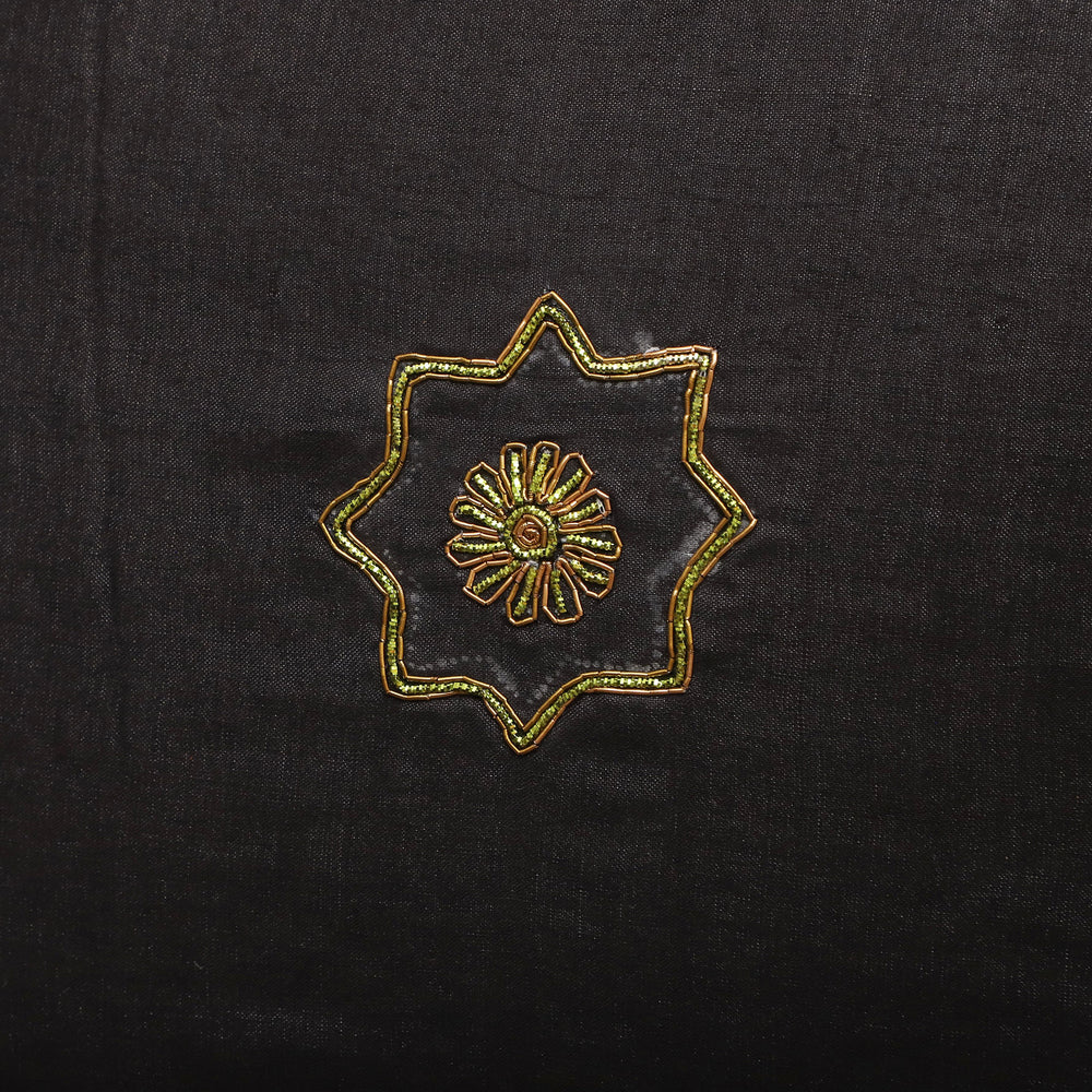 Yellow - Black - Star Butas - Zardozi Hand Embroidered Raw Silk Cushion Cover (Set of 5)