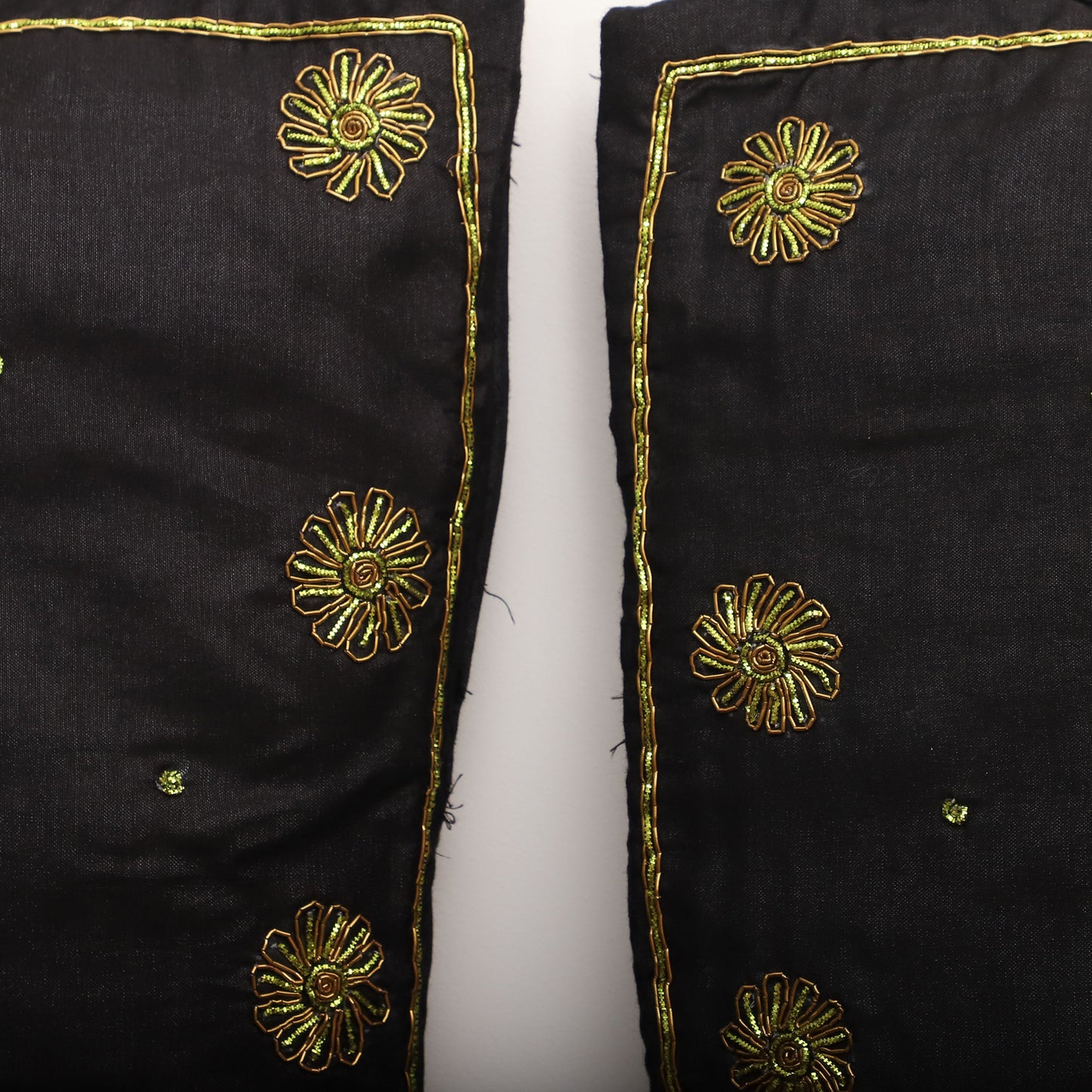 Yellow - Black - Star Butas - Zardozi Hand Embroidered Raw Silk Cushion Cover (Set of 5)