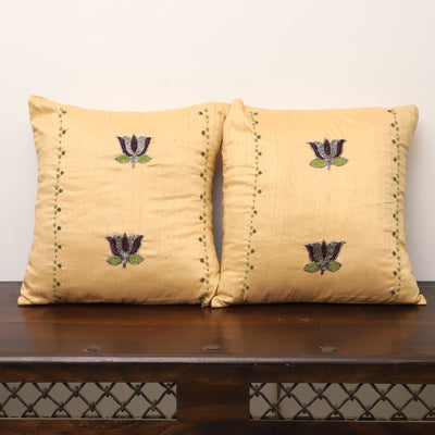 Lotus Buta - Sequin & Beadwork Raw Silk Cushion Cover (Set of 5)