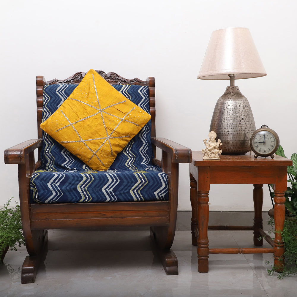 Yellow - Zardozi Hand Embroidered Raw Silk Cushion Cover