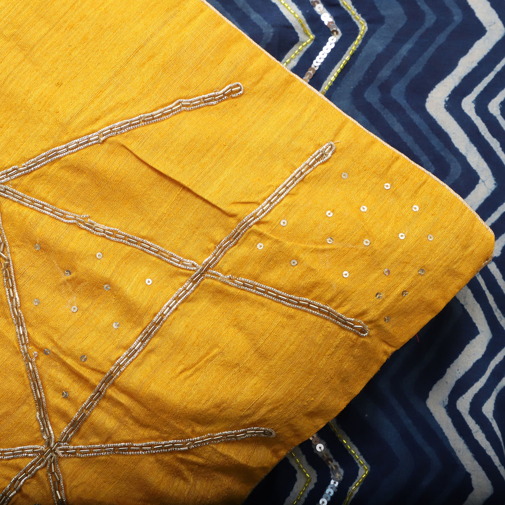 Yellow - Zardozi Hand Embroidered Raw Silk Cushion Cover