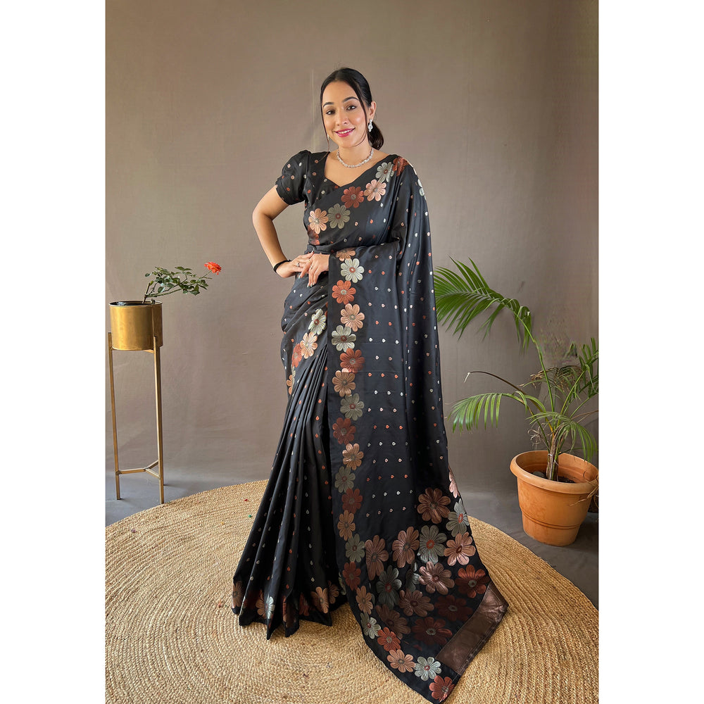 Siya Black Soft Silk Handwork Saree