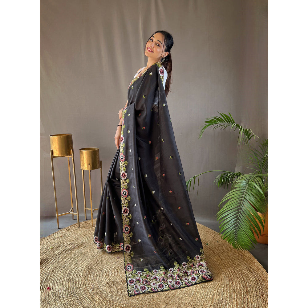 Narmada Black Tussar Silk Handwork Saree