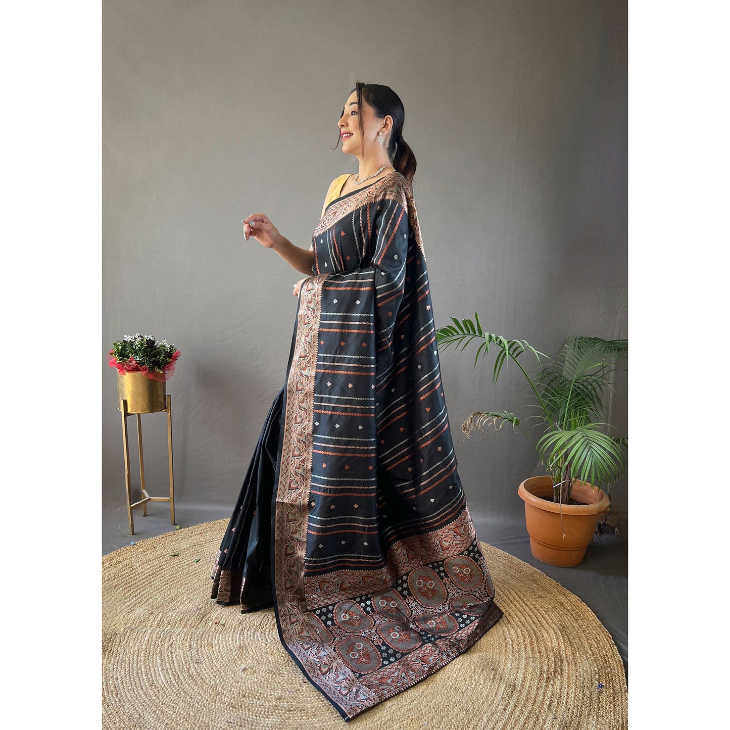 Nidhi Black Silk Handwork Saree