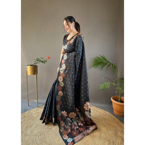 Siya Black Soft Silk Handwork Saree