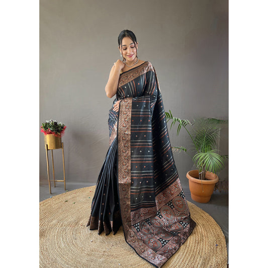 Nidhi Black Silk Handwork Saree