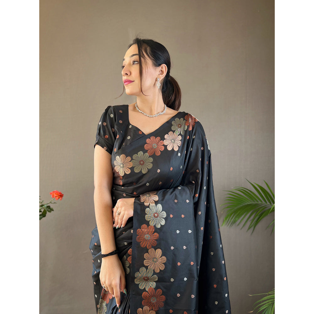 Siya Black Soft Silk Handwork Saree