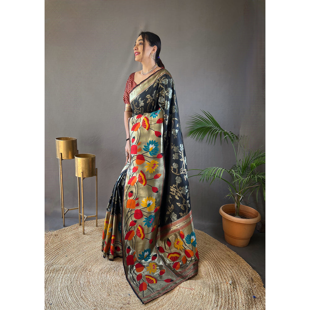 Geeta Black Paithani Silk Handwork Saree