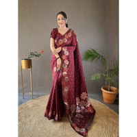 Maroon - Siya Brown Soft Silk Handwork Saree