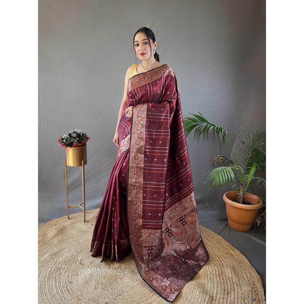 Maroon - Nidhi Brown Silk Handwork Saree