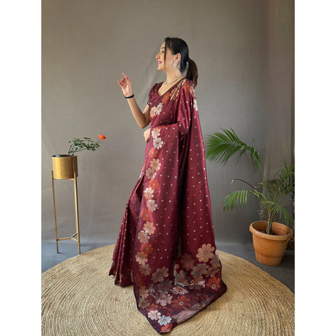 Maroon - Siya Brown Soft Silk Handwork Saree