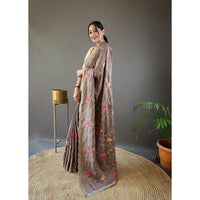 Leela Brown Tussar Silk Handwork Saree