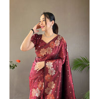 Maroon - Siya Brown Soft Silk Handwork Saree