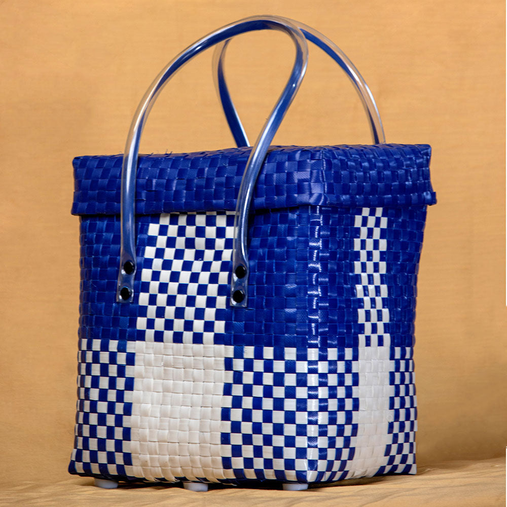 Handmade Blue & White Checks Multipurpose Basket with Lid