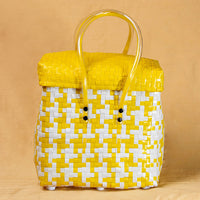 Handmade Yellow & White Multipurpose Basket with Lid