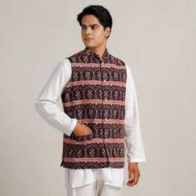 Buy Black Bagh Print Nehru Jacket for Men 