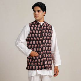  Black Bagh Print Nehru Jacket for Men