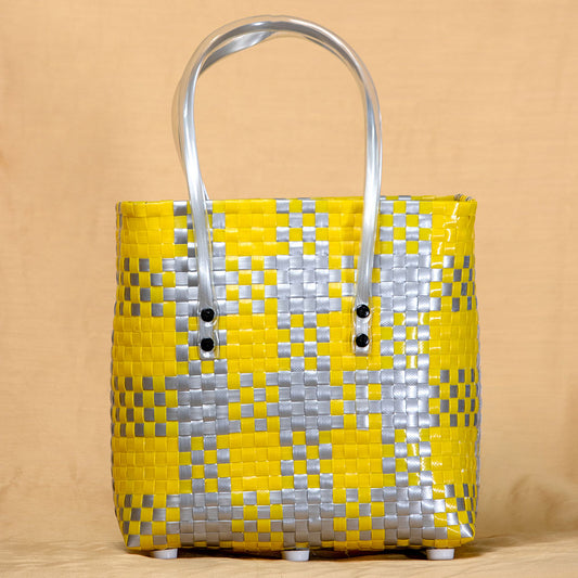 Handmade Yellow & Grey Checks Multipurpose Basket