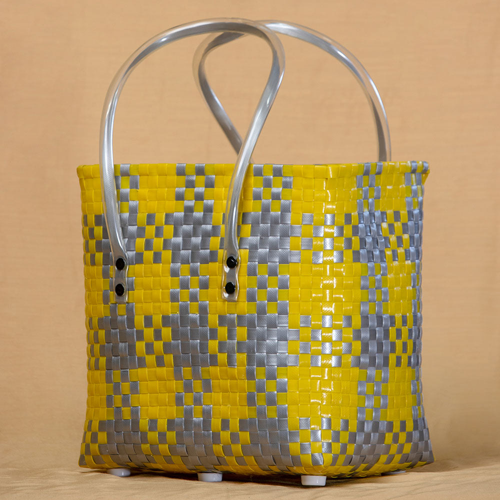 Handmade Yellow & Grey Checks Multipurpose Basket