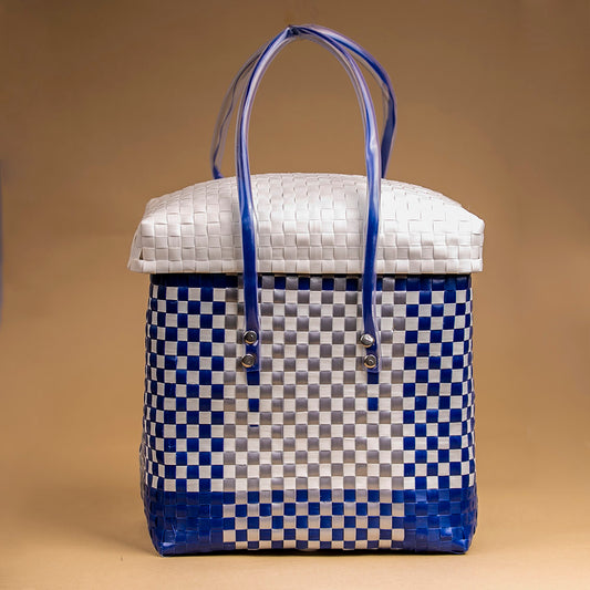 Strong Blue & White Basket with Lid
