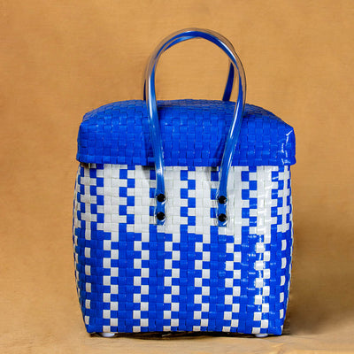 Handmade Blue & White Checks Multipurpose Basket with Lid