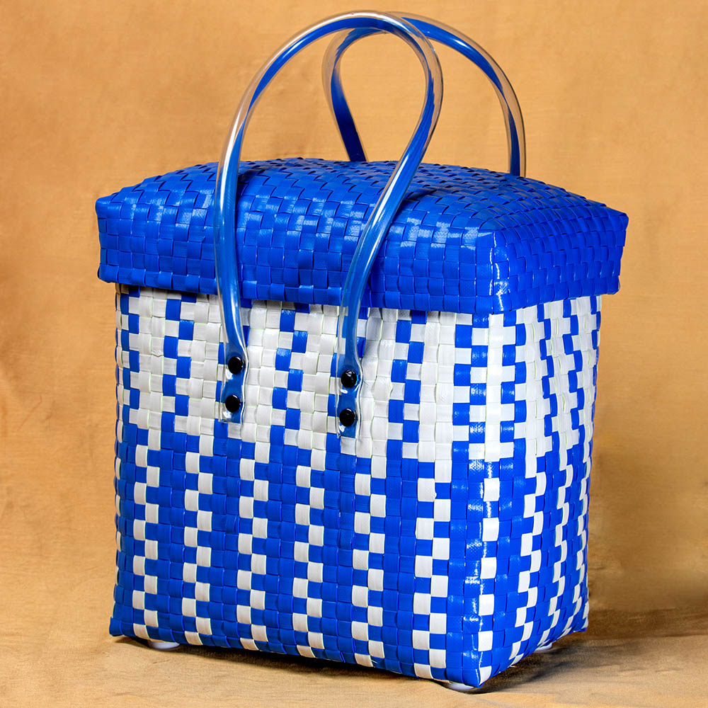 Handmade Blue & White Checks Multipurpose Basket with Lid