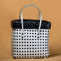 Handmade Black & White Checks Basket with Lid