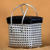 Handmade Black & White Checks Basket with Lid