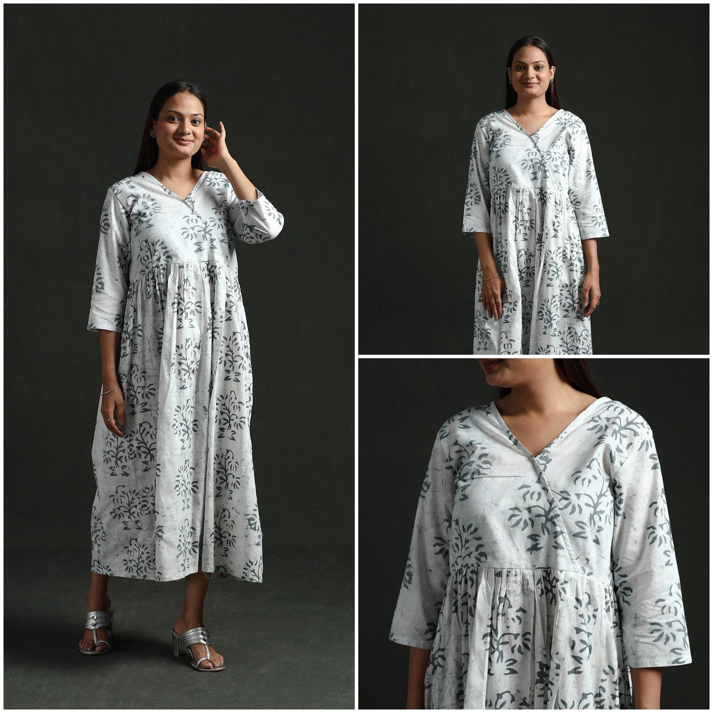 Flared Angrakha Cotton Hand Block Batik Print Dress 08