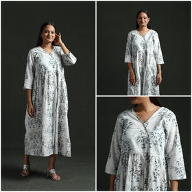 Flared Angrakha Cotton Hand Block Batik Print Dress 08
