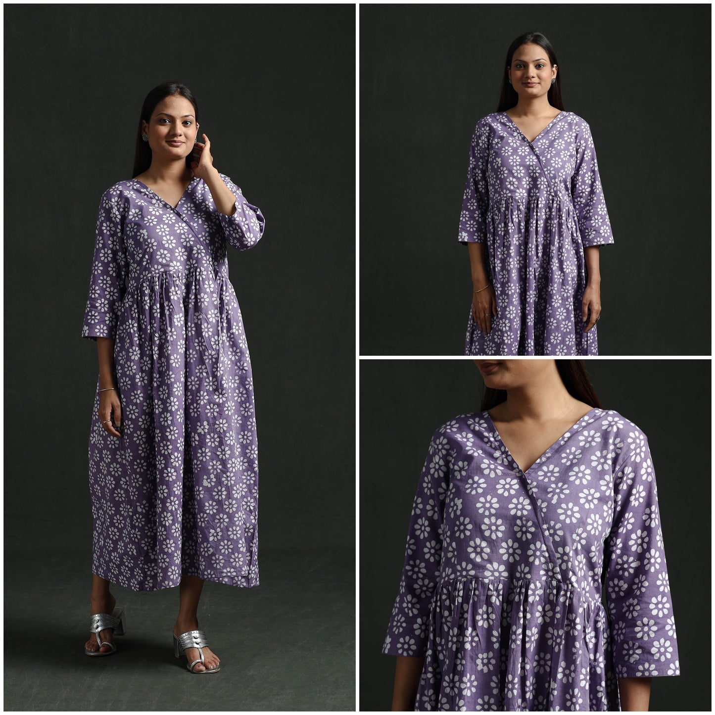 Flared Angrakha Cotton Hand Block Batik Print Dress 07
