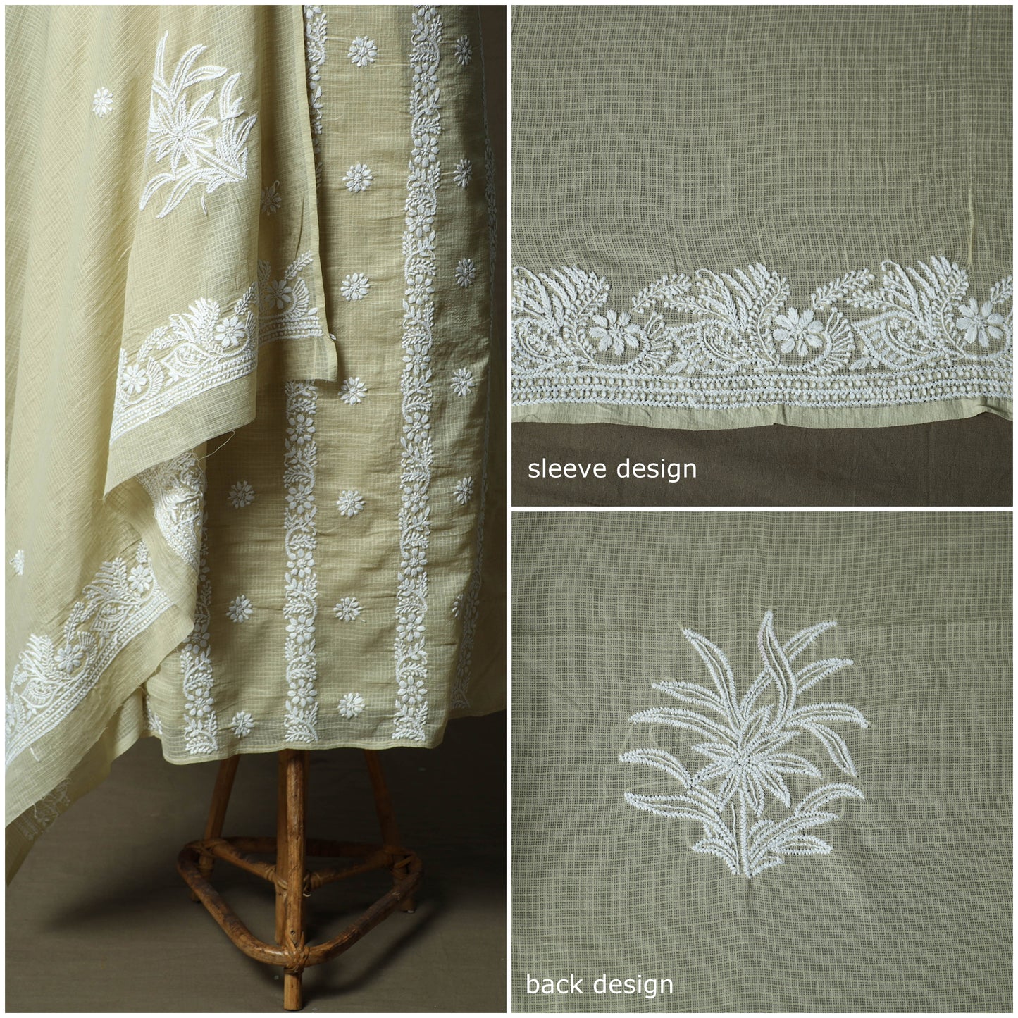 Lucknowi Hand Embroidered Kota Doria Cotton Chikankari 2pc Unstitched Dress Material 135