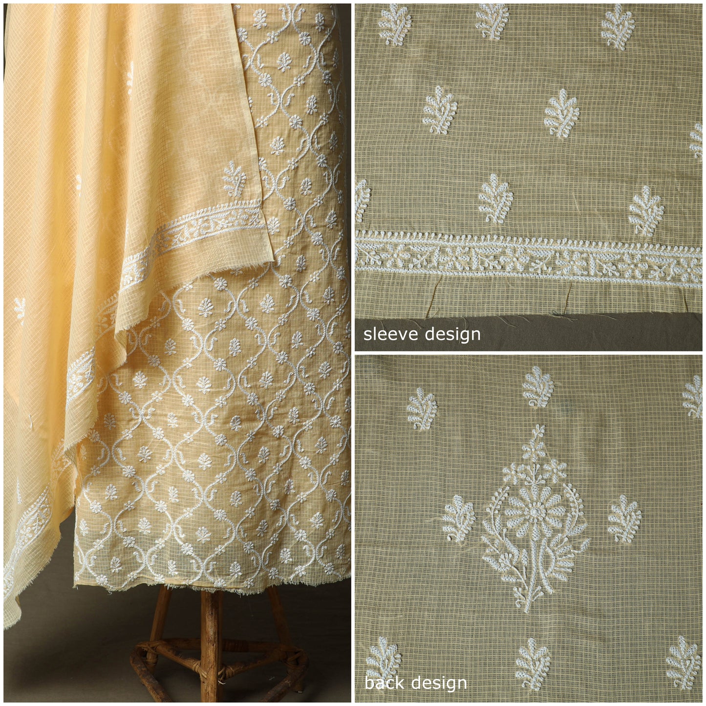 Lucknowi Hand Embroidered Kota Doria Cotton Chikankari 2pc Unstitched Dress Material 126