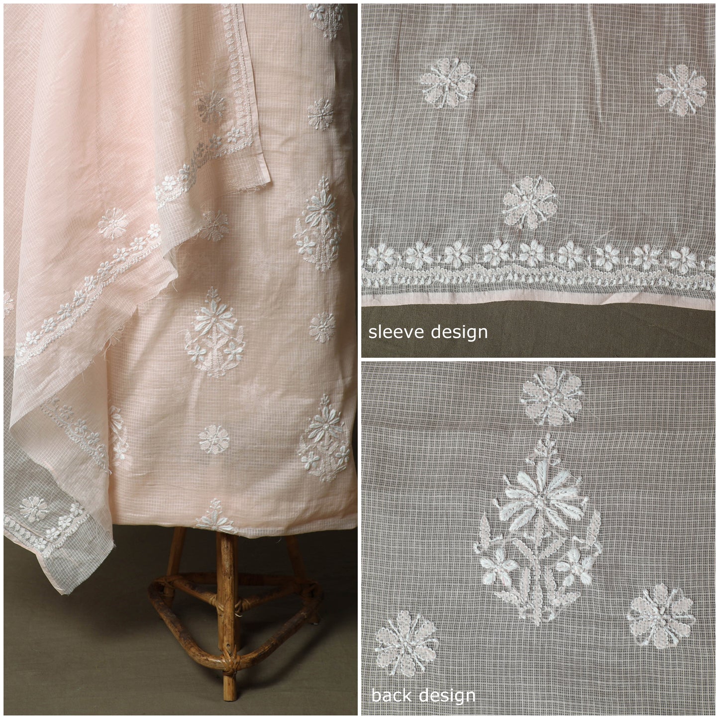 Lucknowi Hand Embroidered Kota Doria Cotton Chikankari 2pc Unstitched Dress Material 124
