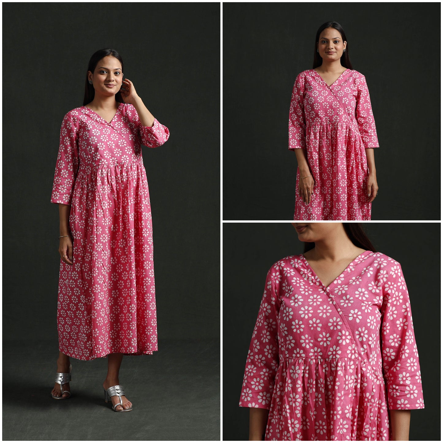 Flared Angrakha Cotton Hand Block Batik Print Dress 10