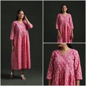 Flared Angrakha Cotton Hand Block Batik Print Dress 10