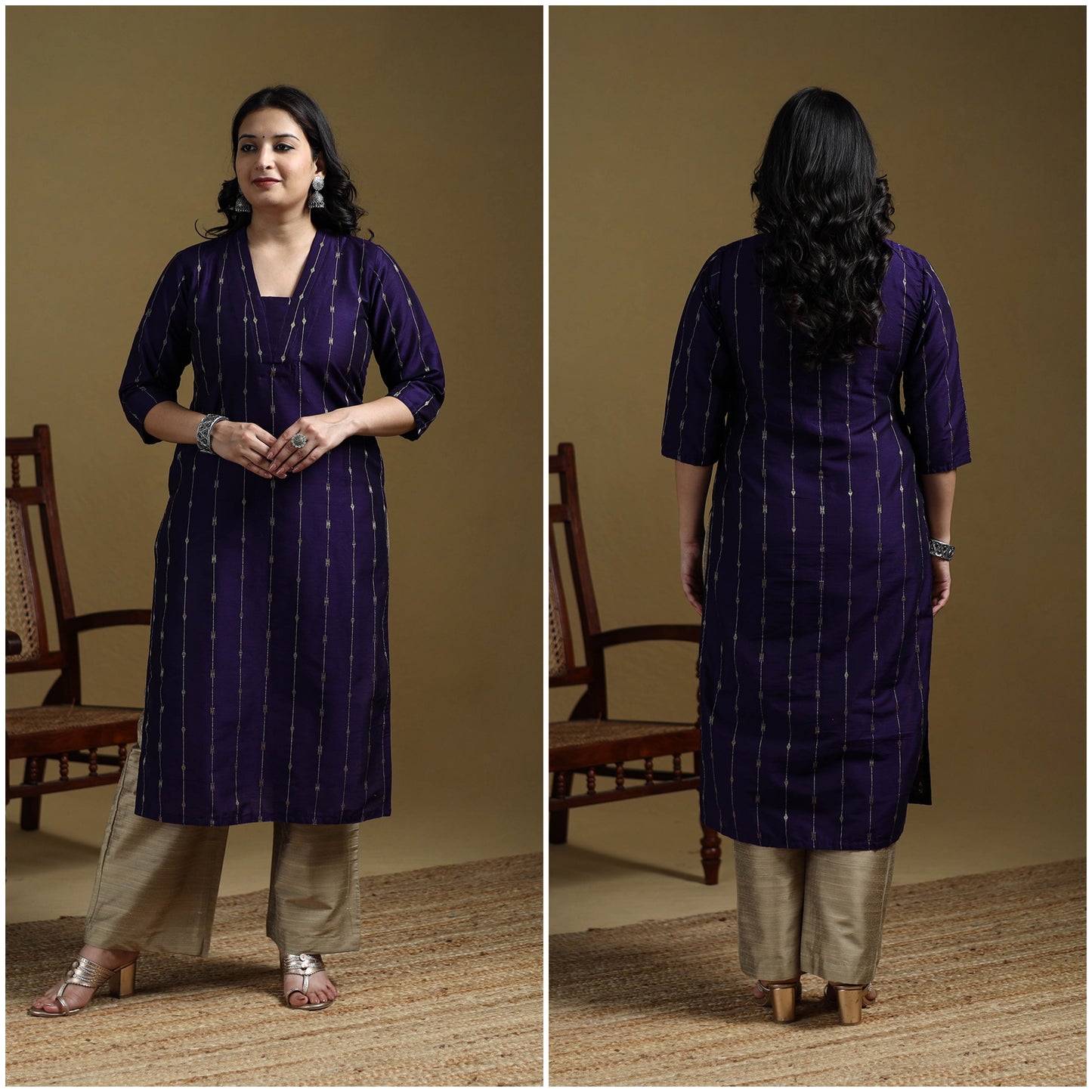 Blue - Plain Spun Dupion Viscose Silk Buti Straight Kurta for women 09