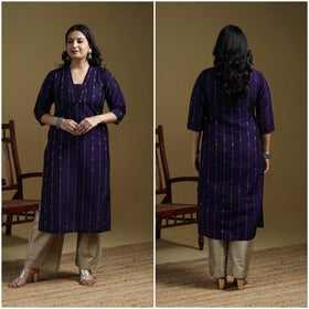 Blue - Plain Spun Dupion Viscose Silk Buti Straight Kurta for women 09