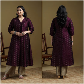 Purple - Plain Spun Dupion Viscose Silk Buti A-Line Kurta for women 13